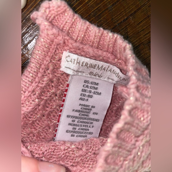 12M Baby Girl Pink & White Sparkly Knit Sweater Dress with Bows - Picture 3 of 10